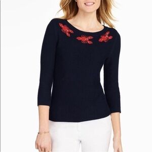 Talbots | Women’s Lobster Beaded Knit 3/4 Sleeve Lightweight Sweater Size Medium